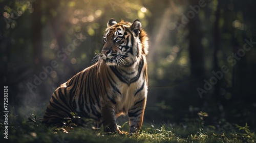 Animal wildlife photography tiger with natural sunny view background. AI generated image