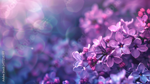Purple lilac flowers. Floral background. Spring nature. AI. © Alex Alex