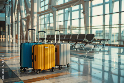 Suitcases in airport. Travel concept photo