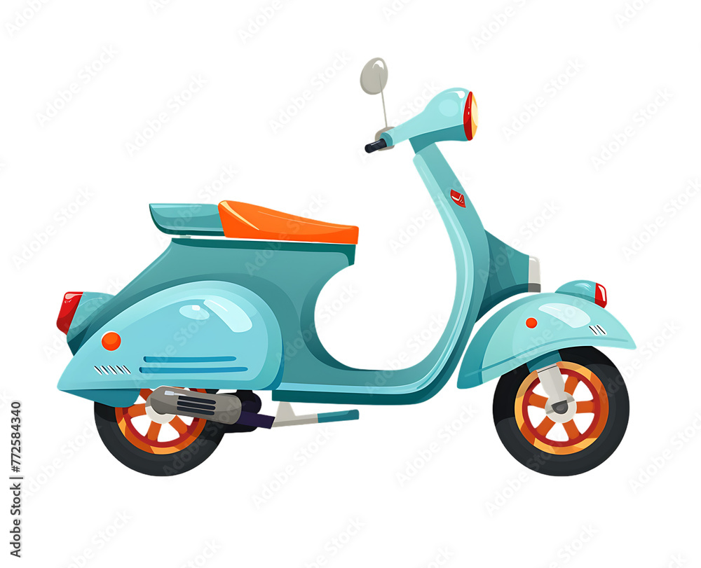 Cartoon blue scooter with orange wheels and red tail light