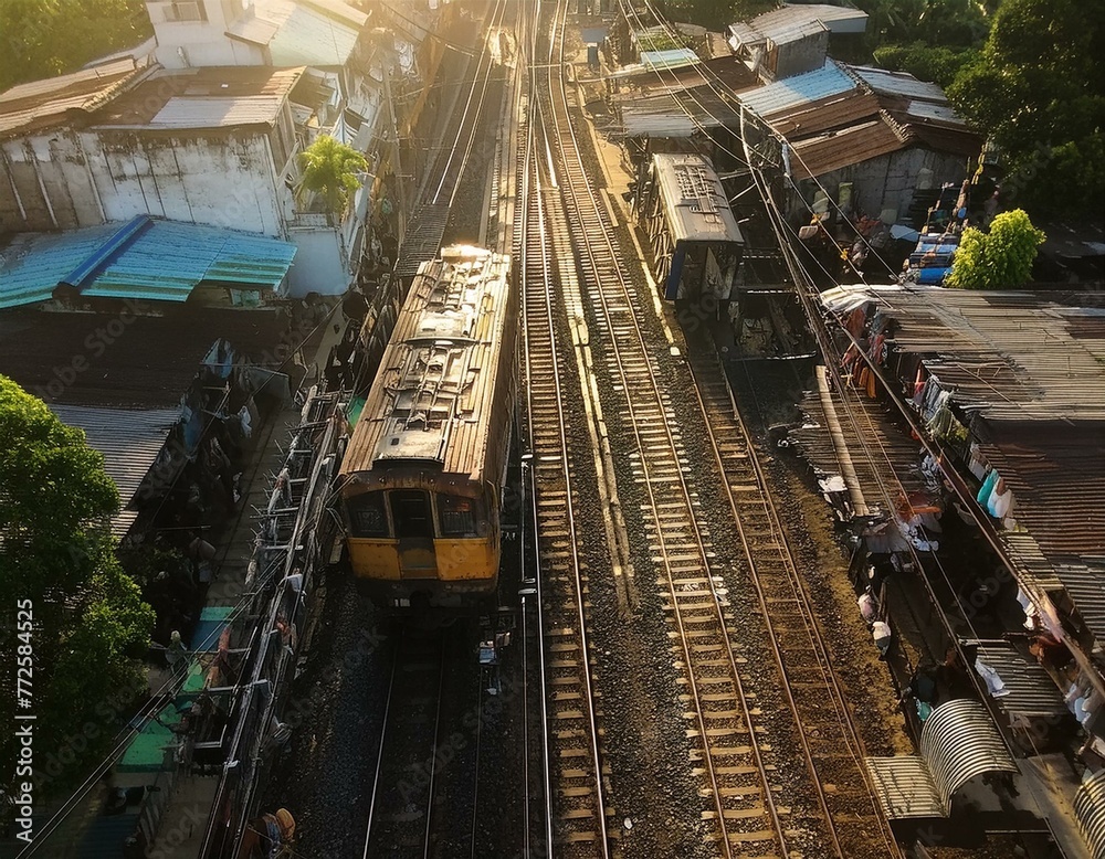 Naklejka premium Aerial View: Urban Poverty from Above Reveals The Other Side of the City