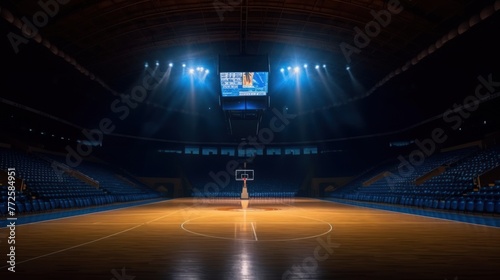 Empty basketball court, AI-generated