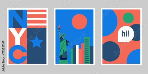 set of New York geometric style vector posters