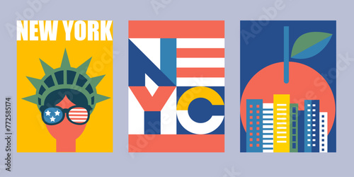 set of New York  city pop art vector posters