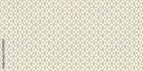 Luxury vector mesh seamless pattern. Abstract minimal background with curved lines, wavy shapes. Golden texture of grid, lace, weaving, net, lattice. Gold and white ornament. Repeated wide geo design