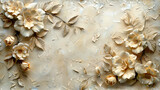 Venetian plaster texture with floral plasterwork,  beige background, high resolution decoration material