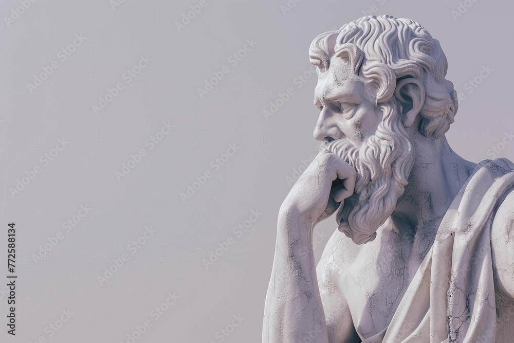 Minimalist digital render - Stoic Greek philosopher thinking man statue