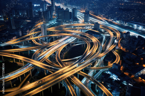 Twisting Roads of City's Nighttime Traffic