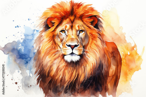 Vibrant Watercolor Painting of a Regal Lion
