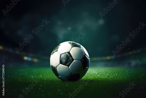 Soccer Ball on Pitch with Stadium Lights at Night