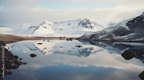 Majestic Snowy Mountains Reflected in Tranquil Lake