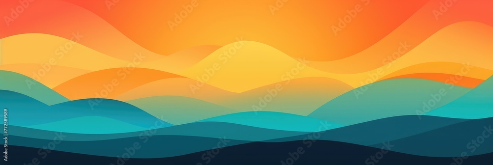 Vibrant Abstract Sunrise Over Wavy Hills