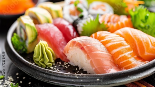 Sushi food ingredients top view wallpaper background