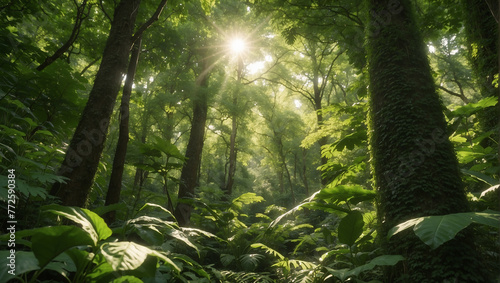 sun shining through the forest  sun rays through the forest  sun rays in the forest
