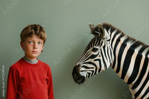 child boy and zebra animal. Banner. background. Zoo advertising