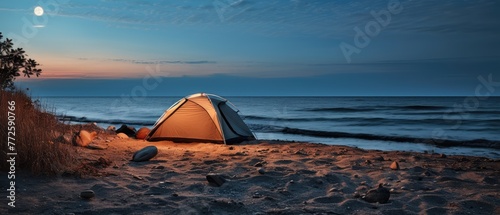 Peaceful Moonlit Camping on Secluded Beach