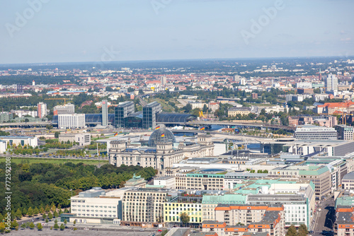 Berlin aerial view with Bundestag, sunny summer day