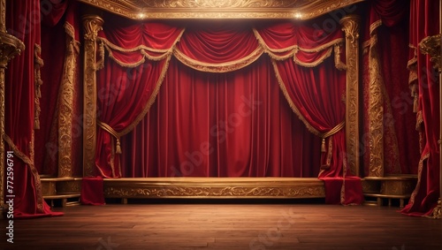 A red curtain on a stage with a spotlight on it.