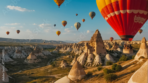 Flying balloons in Cappadocia sunlight