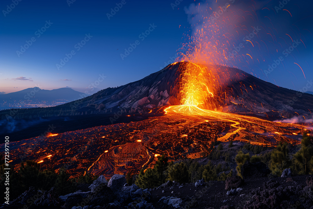Massive Volcano Erupting With Lava
