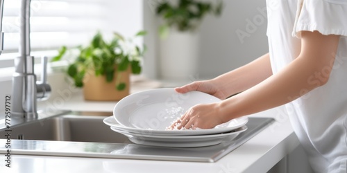 hands wash dishes in the sink Generative AI