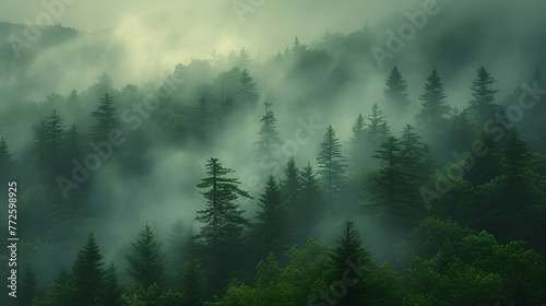 Mountains - trees - fog - clouds - hazy- inspired by the scenery of western North Carolina 