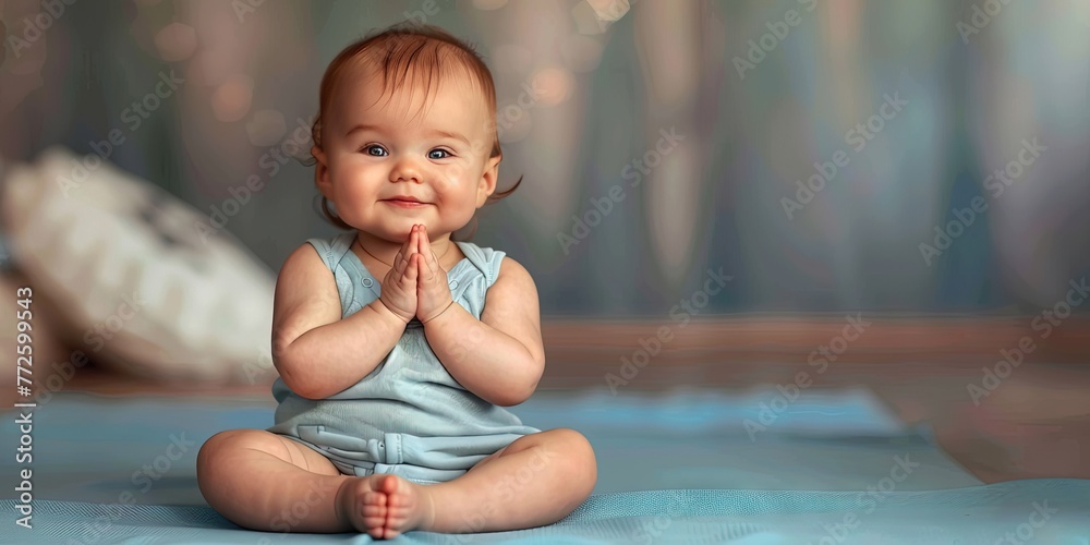 Baby meditating in yoga sitting om position Baby meditating in yoga sitting om position
