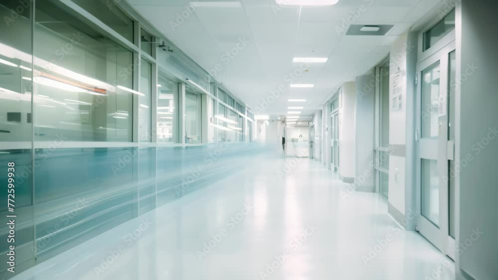 Interior of a modern hospital corridor with motion blur. Intentional motion blur, AI Generated Interior of a modern hospital corridor with motion blur. Intentional motion blur, AI Generated