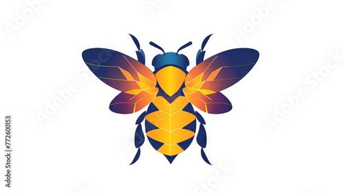 Geometric bee with a gradient color scheme. Stylized bee flat illustration. Isolated on white background. Concept of graphic design, digital art, modern interpretation, and nature theme. photo