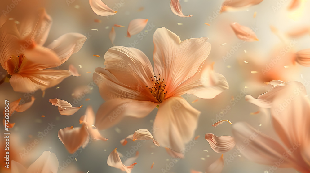 spring flowers floating in air, shallow depth of field spring flowers floating in air, shallow depth of field