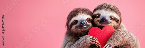 Sloth couple holding heart