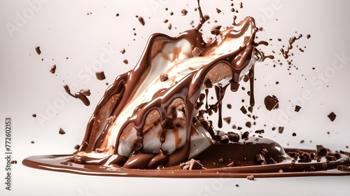 ice cream chocolate splash infront of white background
