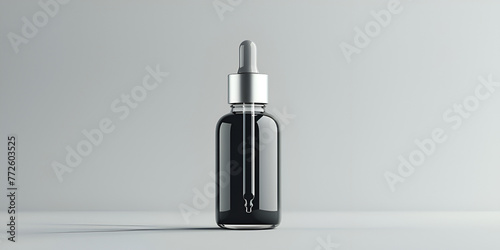 Black cosmetic dropper bottle and box mockup facial serum packaging and branding visualization care product template.AI Generative
 photo