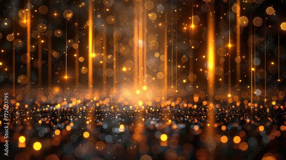 Luxury background with golden line decoration and light rays effects element with bokeh
