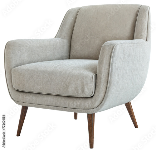 A simple grey modern chair isolated on a transparent background