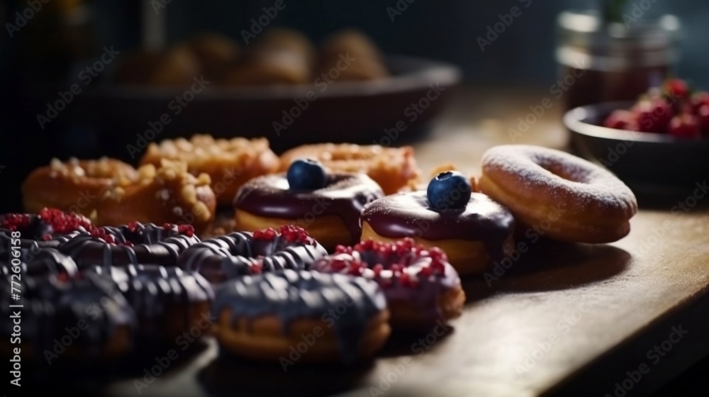 Delicious Doughnuts and Berries on a Table

