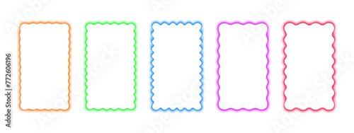 Set of colorful rectangle frames with wavy borders. Wiggly rectangular shapes with blurry aura effect. Empty text boxes or web banner templates with soft gradient edges. Vector graphic illustration. photo