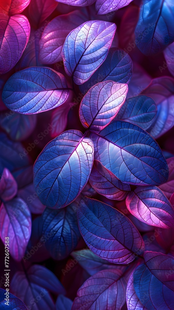 neon background with leaves