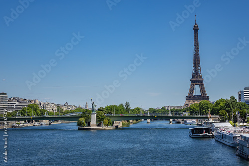 Cityscape of Seine river and District of Beaugrenelle. Paris, France.