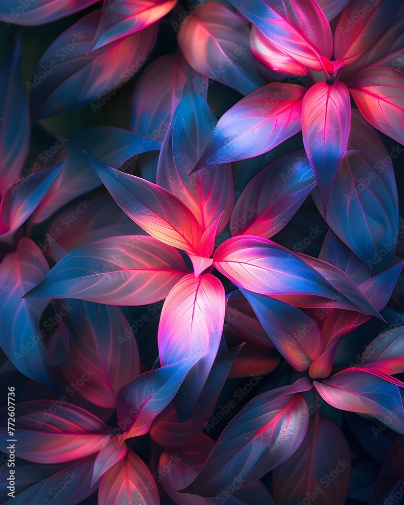 neon background with tropical leaves neon background with tropical leaves