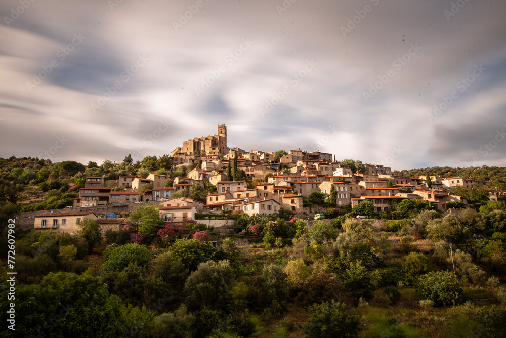 Long exposure of a village in the eastern Pyrenees