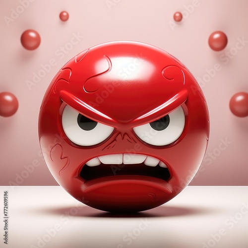 3d angry icon red ball face, angry cartoon character with subtle expressions, looking with anger © VisionCraft