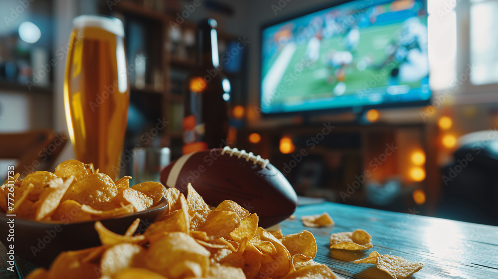 football watch party with snacks and beer