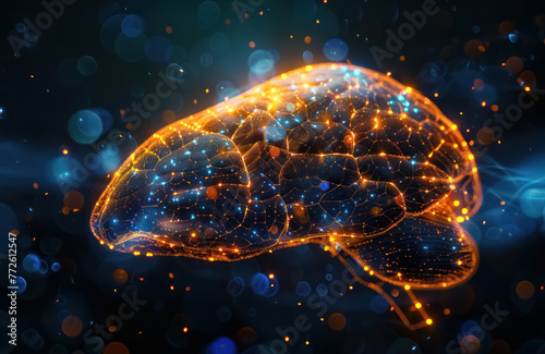 glowing brain network in dark space