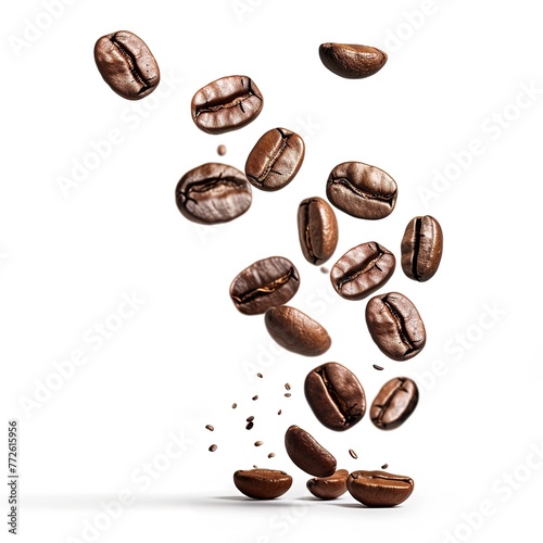 Falling coffee beans isolated on a white background
