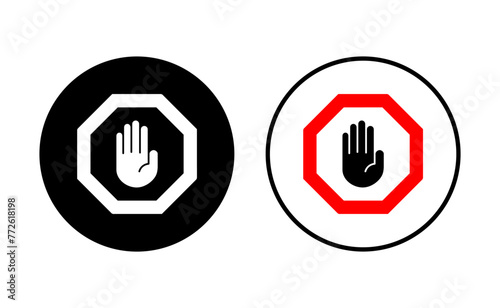 Stop icon set. stop road sign. hand stop icon vector