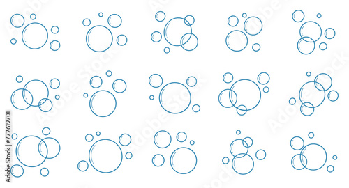 Soap bubbles icon doodle set. Fizzy, soap foam, water sparkle in sketch style. Hand drawn vector illustration isolated on white background
