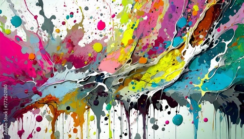 Abstract multicolored background with splashes of paint  paint drops  drips
