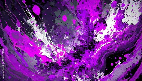 Abstract violet background with splashes of paint, paint drops, drips,