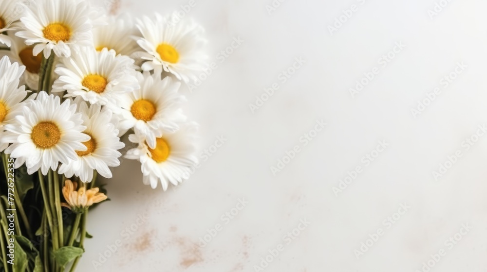 Obraz premium Daisy Flower Decoration on a White Background, Perfect for Wedding Design. Generative AI